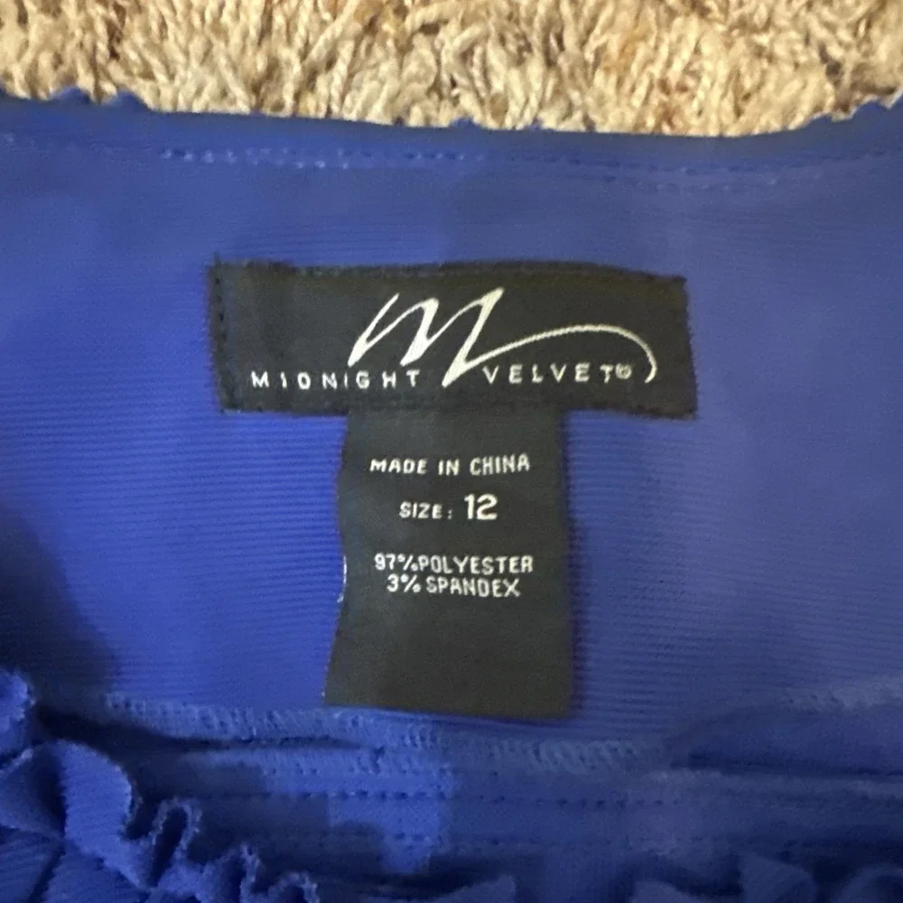 Midnight Velvet‎ Brand Blue Ruffled Jacket Gold Accents Pockets Women's Size 12 - Picture 9 of 10